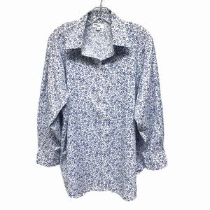 Anthropologie RAHI Blue Floral Long Sleeve Button Down Top Size M